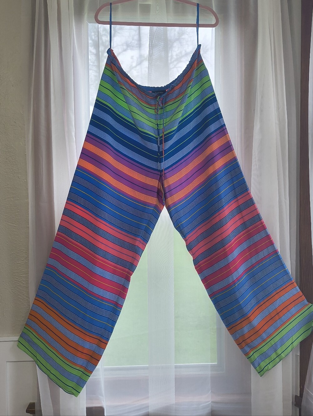 LAUREN Ralph Lauren 100% Silk Rainbow Striped Wide Leg Pants Size 16